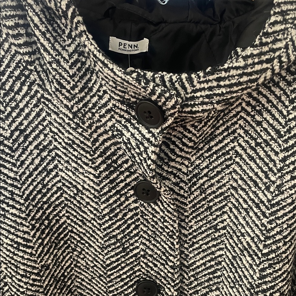 Women's Black and White Herringbone Coat